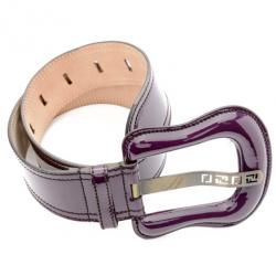 Pre Owned Fendi Purple Patent Leather B Buckle Belt Size 75