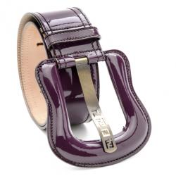 Pre Owned Fendi Purple Patent Leather B Buckle Belt Size 75