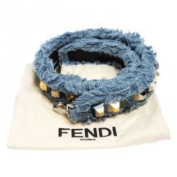 Pre Owned Fendi Blue Denim Studded Interchangeable Shoulder Strap