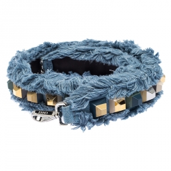 Pre Owned Fendi Blue Denim Studded Interchangeable Shoulder Strap