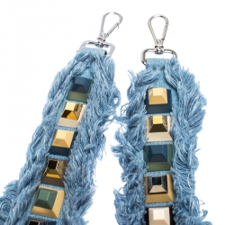 Pre Owned Fendi Blue Denim Studded Interchangeable Shoulder Strap