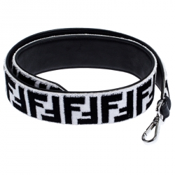Pre Owned Fendi White/Black Zucca Velvet Strap You Bag Strap