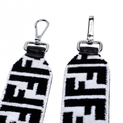 Pre Owned Fendi White/Black Zucca Velvet Strap You Bag Strap