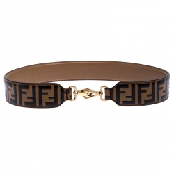 Pre Owned Fendi Brown/Black Zucca Leather Strap You Bag Strap
