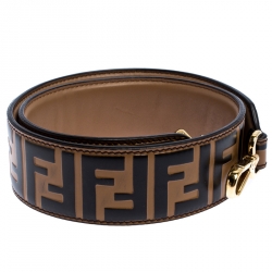 Pre Owned Fendi Brown/Black Zucca Leather Strap You Bag Strap