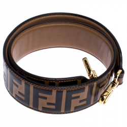 Pre Owned Fendi Brown/Black Zucca Leather Strap You Bag Strap
