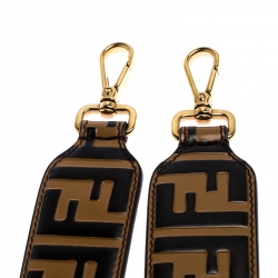 Pre Owned Fendi Brown/Black Zucca Leather Strap You Bag Strap