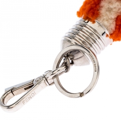 Pre Owned Fendi Orange/White Shearling Light Bulb Bag Charm
