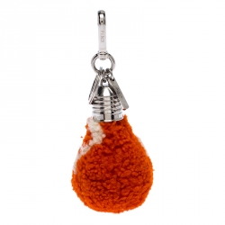 Pre Owned Fendi Orange/White Shearling Light Bulb Bag Charm