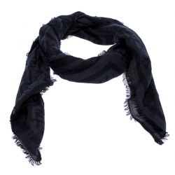 مملوكة مسبقًا وشاح فندي شراشيب خليط قطن نمط زوكا رصاصي حجري