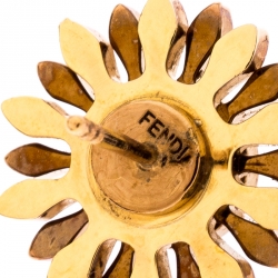 Pre Owned Fendi Flower Green Inlay Rose Gold Tone Stud Earrings