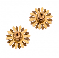 Pre Owned Fendi Flower Green Inlay Rose Gold Tone Stud Earrings