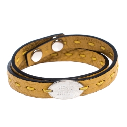 Pre Owned سوار فندي سيليريا لفة مزدوجة جلد أصفر 