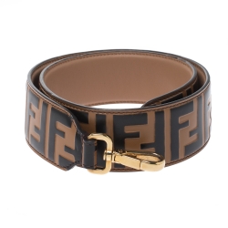 Pre Owned Fendi Brown/Black Zucca Leather Strap You Bag Strap
