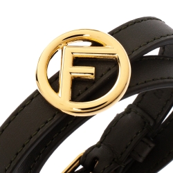 Pre Owned Fendi F Is Fendi Green Leather Gold Tone Double Wrap Bracelet M
