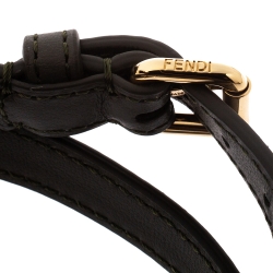 Pre Owned Fendi F Is Fendi Green Leather Gold Tone Double Wrap Bracelet M