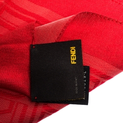  Fendi Coral Red Logo Monogram Silk Stole 