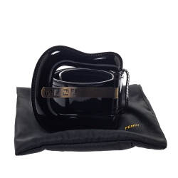 Pre Owned حزام فندي إبزيم حرف بي خصر جلد لامع أسود 75 سم