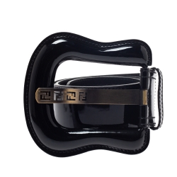 Pre Owned حزام فندي إبزيم حرف بي خصر جلد لامع أسود 75 سم