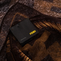 Pre Owned وشاح فندي حرير مونوغرامي بني زوكا