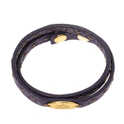 Pre Owned Fendi Selleria Purple Leather Gold Tone Double Wrap Bracelet
