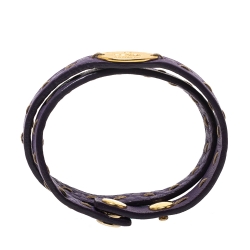 Pre Owned Fendi Selleria Purple Leather Gold Tone Double Wrap Bracelet