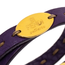 Pre Owned Fendi Selleria Purple Leather Gold Tone Double Wrap Bracelet