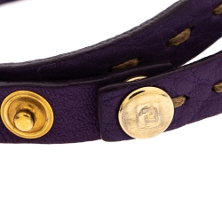 Pre Owned Fendi Selleria Purple Leather Gold Tone Double Wrap Bracelet