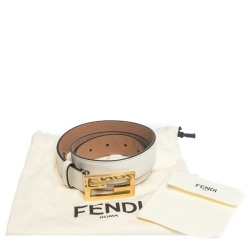 Fendi White Leather FF Logo Buckle Belt 85CM