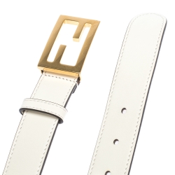 Fendi White Leather FF Logo Buckle Belt 85CM