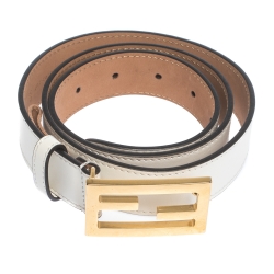 Fendi White Leather FF Logo Buckle Belt 85CM