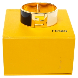 Pre Owned Fendi Enamel Fendista Gold Tone Bangle Size S