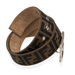 Pre Owned Fendi Brown Zucca Canvas FF Unisex Buckle Belt 73 CM