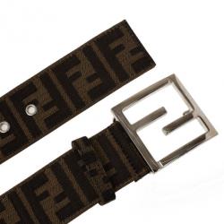 Pre Owned Fendi Brown Zucca Canvas FF Unisex Buckle Belt 73 CM