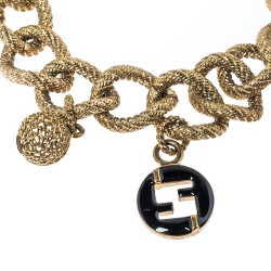 Fendi Gold Tone Multi Charms Toggle Bracelet
