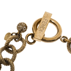 Fendi Gold Tone Multi Charms Toggle Bracelet