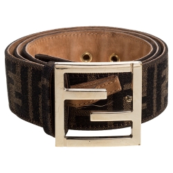 مملوكة مسبقًا Fendi Brown Zucca Canvas FF Logo Belt 95CM