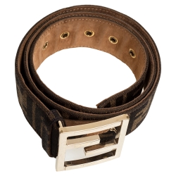 مملوكة مسبقًا Fendi Brown Zucca Canvas FF Logo Belt 95CM