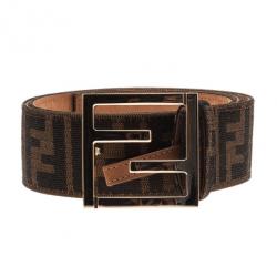 مملوكة مسبقًا Fendi Brown Zucca Canvas FF Unisex Buckle Belt 85CM