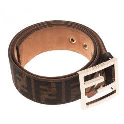 مملوكة مسبقًا Fendi Brown Zucca Canvas FF Unisex Buckle Belt 85CM