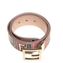 Pre Owned Fendi Multicolor Zucca Coated Canvas FF Logo Belt 90CM