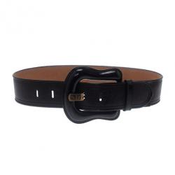 Pre Owned Fendi Black Leather B Buckle Belt 80CM