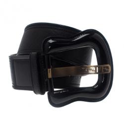 Pre Owned Fendi Black Leather B Buckle Belt 80CM