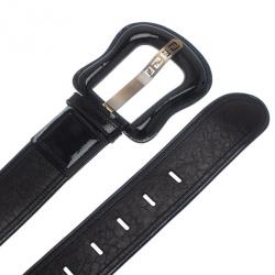 Pre Owned Fendi Black Leather B Buckle Belt 80CM