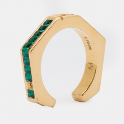 Gold Tone & Green Crystal Studded Baguette Ring