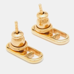 Pre Owned Fendi O'Lock Gold Tone Stud Earrings
