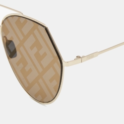 Pre Owned Fendi Gold FF0194/S Round Sunglasses