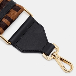 Pre Owned Fendi Tobacco Zucca Fabric and Leather Strap You Shoulder Bag Strap