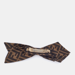 Pre Owned Fendi Brown Zucca Monogram Bow Hair Clip