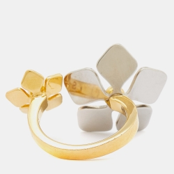 Pre Owned Fendi Two Tone Flower Motif Open Ring Size 52.5